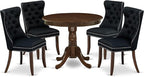 East West Furniture ANDA5-AWA-24 5 Piece Dining Table Set Consists of a Round Kitchen Table with Pedestal and 4 Polyester Fabric Padded Chairs, 36x36 Inch, Antique Walnut