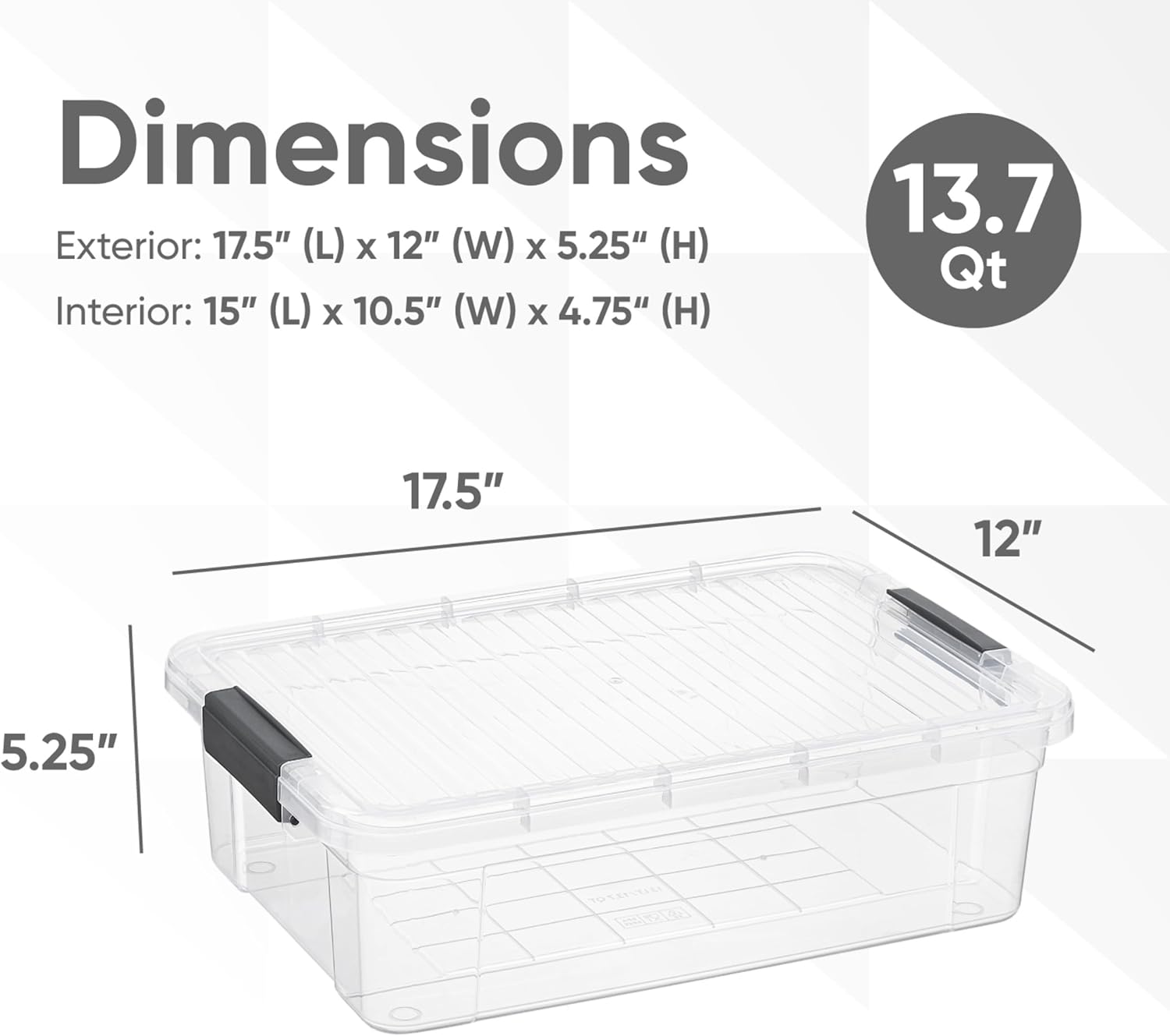 Superio 6 Pack Clear Plastic Storage Container with Lid Home - 13.7 Qt, Office Organizer Storage Bin, Stackable, For Closet, Under the Bed, or Locker, Use for Clothes, Food, Toys, Supplies, Linen.