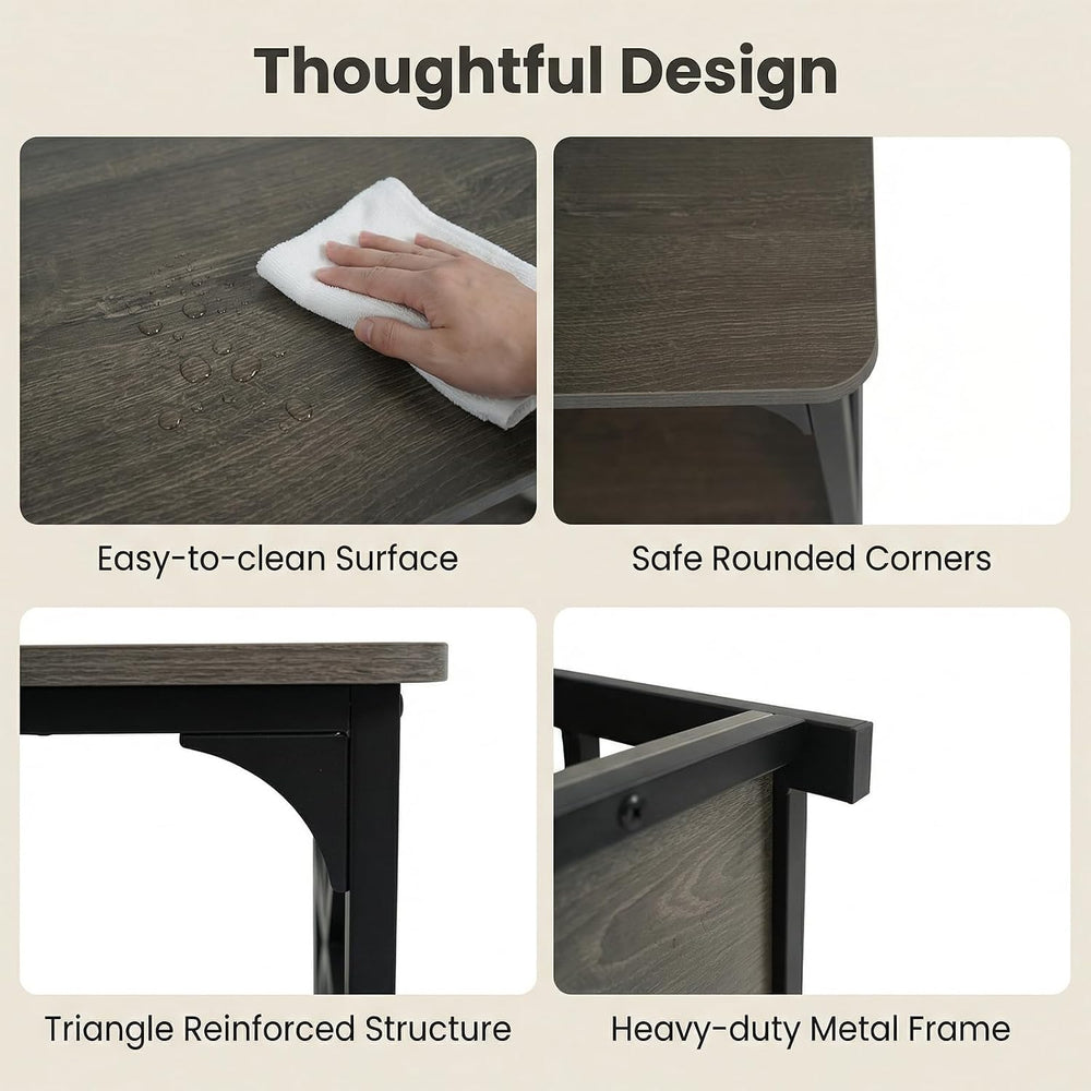 GOFLAME 2-Tier Rectangular Coffee Table, Modern Center Table with Wooden Top,...