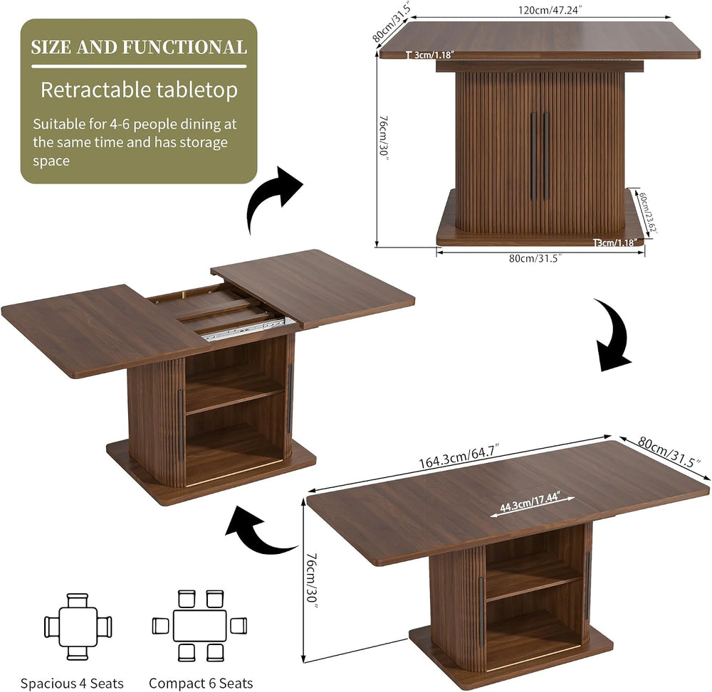 Extendable Dining Room Table for 4-6, 47-65 Inch Rectangle Kitchen Dining Tab...