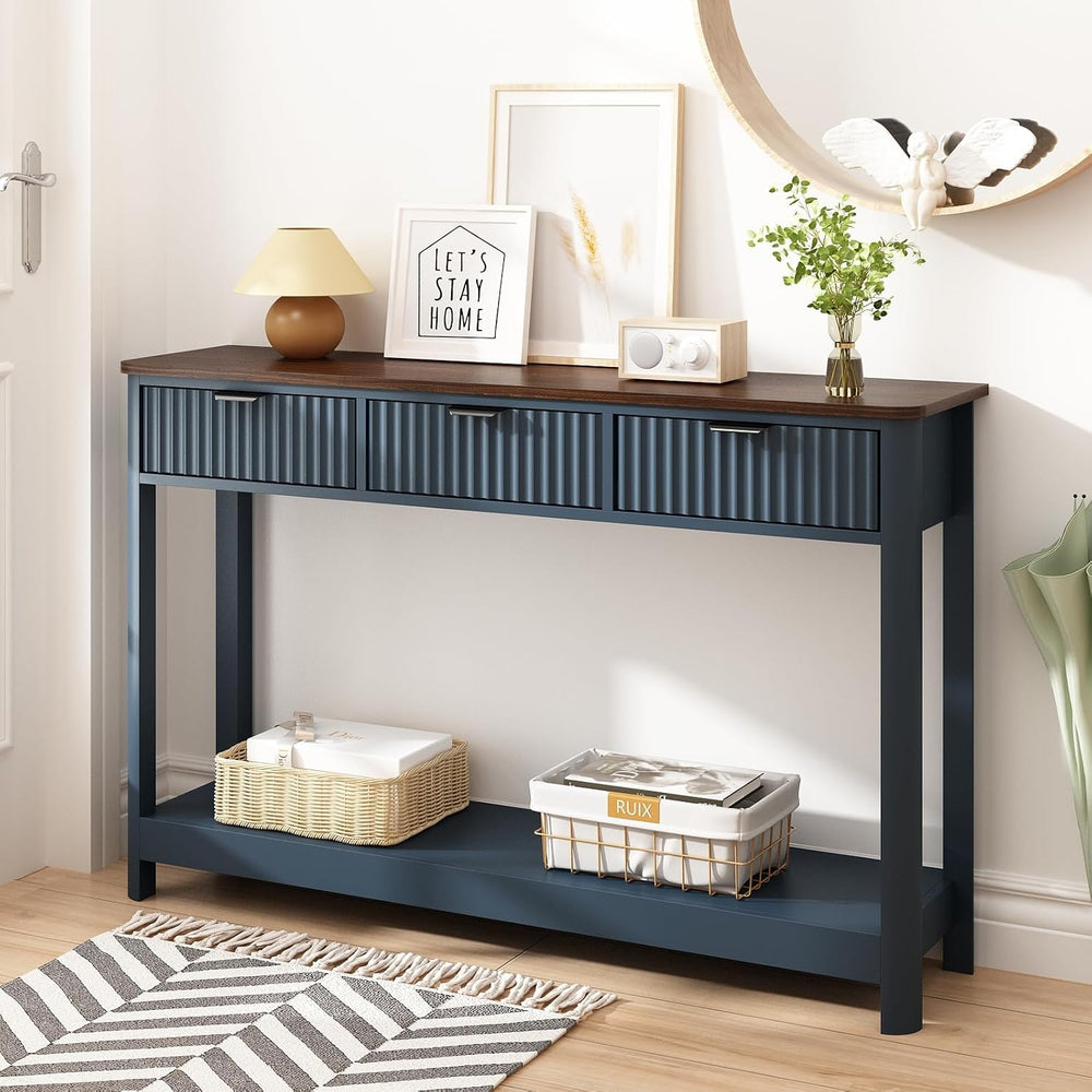 HOKYHOKY Fluted Console Table with Drawers, 47.1" Entryway Table, Blue |...