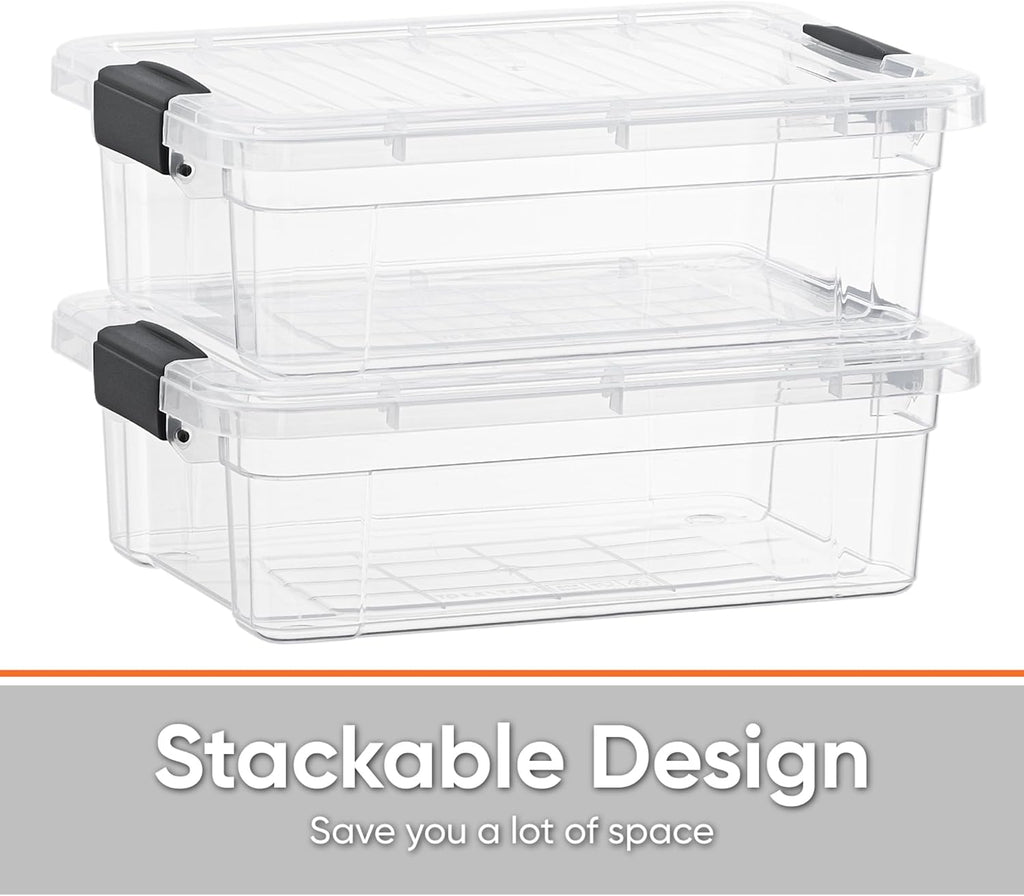Superio Clear Storage Bins with Lids, 16 Quart BPA Free Plastic Containers, Transparent Boxes for Organizing, Stackable Crates, Organizer Totes for Home, Office, School, and Dorm