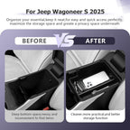LUWU 2025 Wagoneer S Center Console Organizer for 2025 J eep Wagoneer S Accessories Armrest Console Storage Box Insert Tray ABS Material Black-Trim