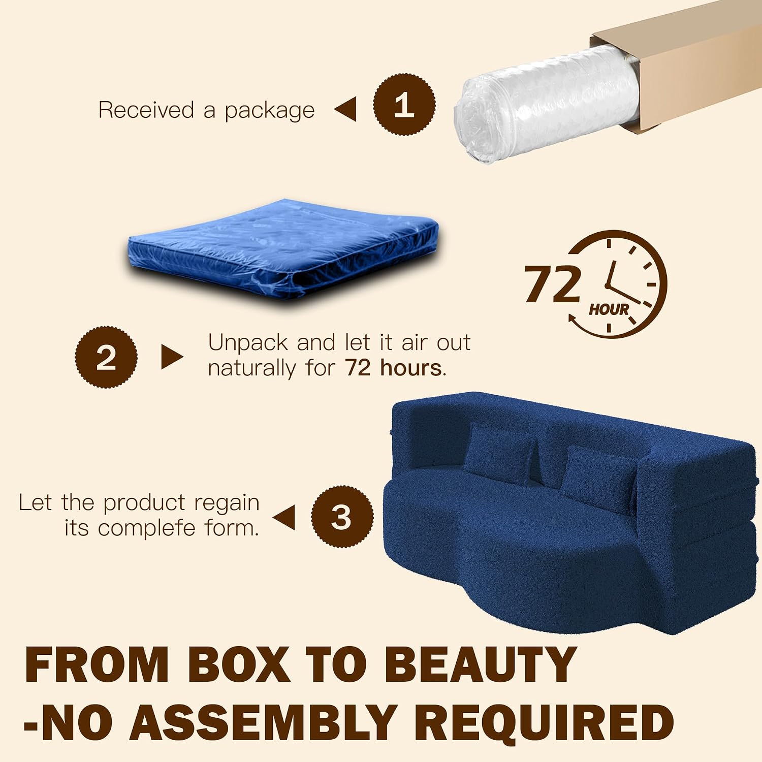 Convertible Folding Sofa Bed, 2-in-1 Full Size Floor Boneless Couch Bed, Loveseat sleeper Couch , Corduroy Floor Sofa, Memory Foam Sleeper SofaBed, Small couches for small spaces, No Assembly, Blue