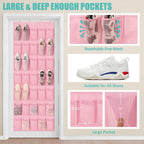 Tiblue Over The Door Shoe Organizers Pink with 35 Mesh Pockets Baby Organizer Storage Hanging Shoe Organizer Shoe Holder Rack For Toddler Girl Room Baby Room Craft Room Bedroom Pantry Bathroom Closet