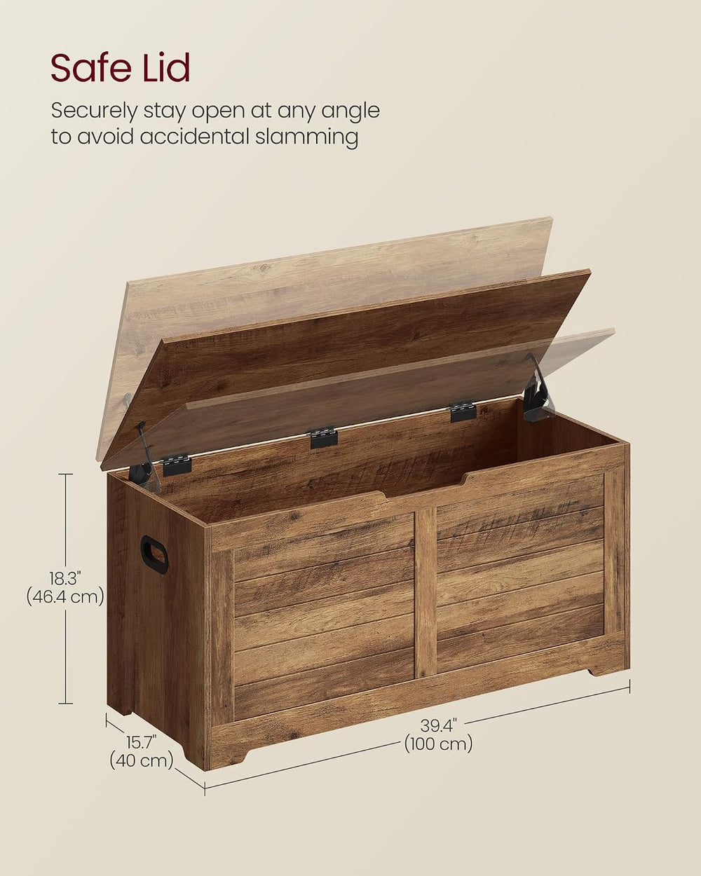 VASAGLE Storage Chest, 39.4 Inches Width Bench with 2 Safety Hinges | Farmhou...