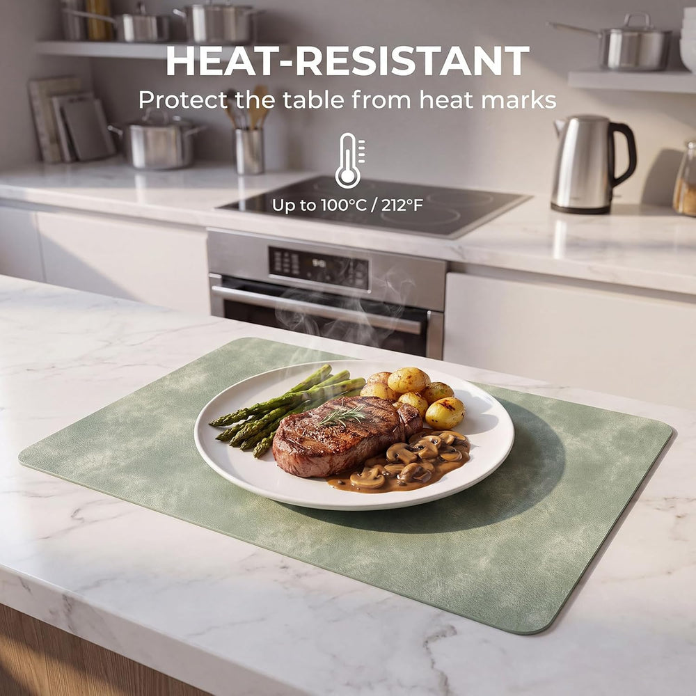 ADRIMER Fall Placemats set of 8, Heat Resistant Faux Leather, Green