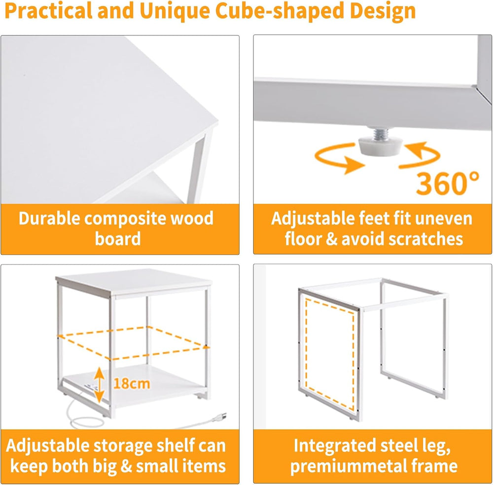 Aibiju Living Room Large Side Table, End Table with Charging Station, Refrige...