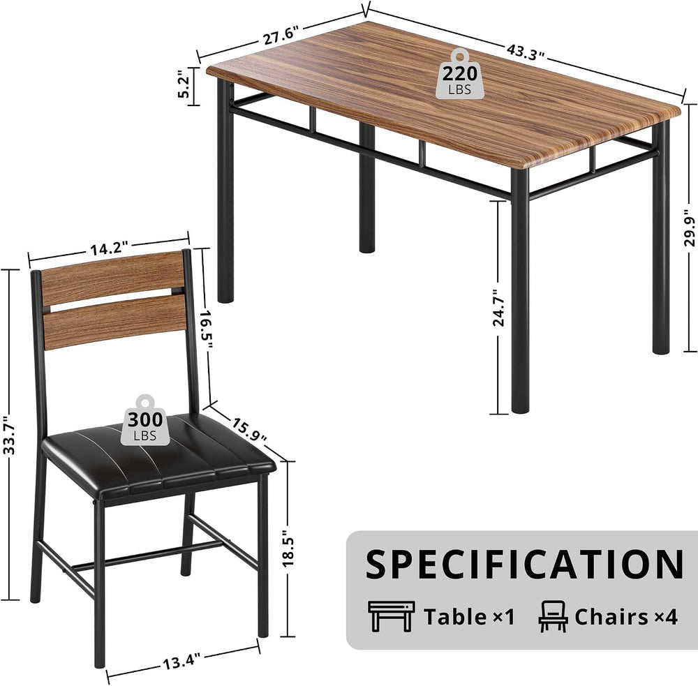 IRONCK Dining Table Set for 4, Walnut | Wood Kitchen Table with Upholstered C...