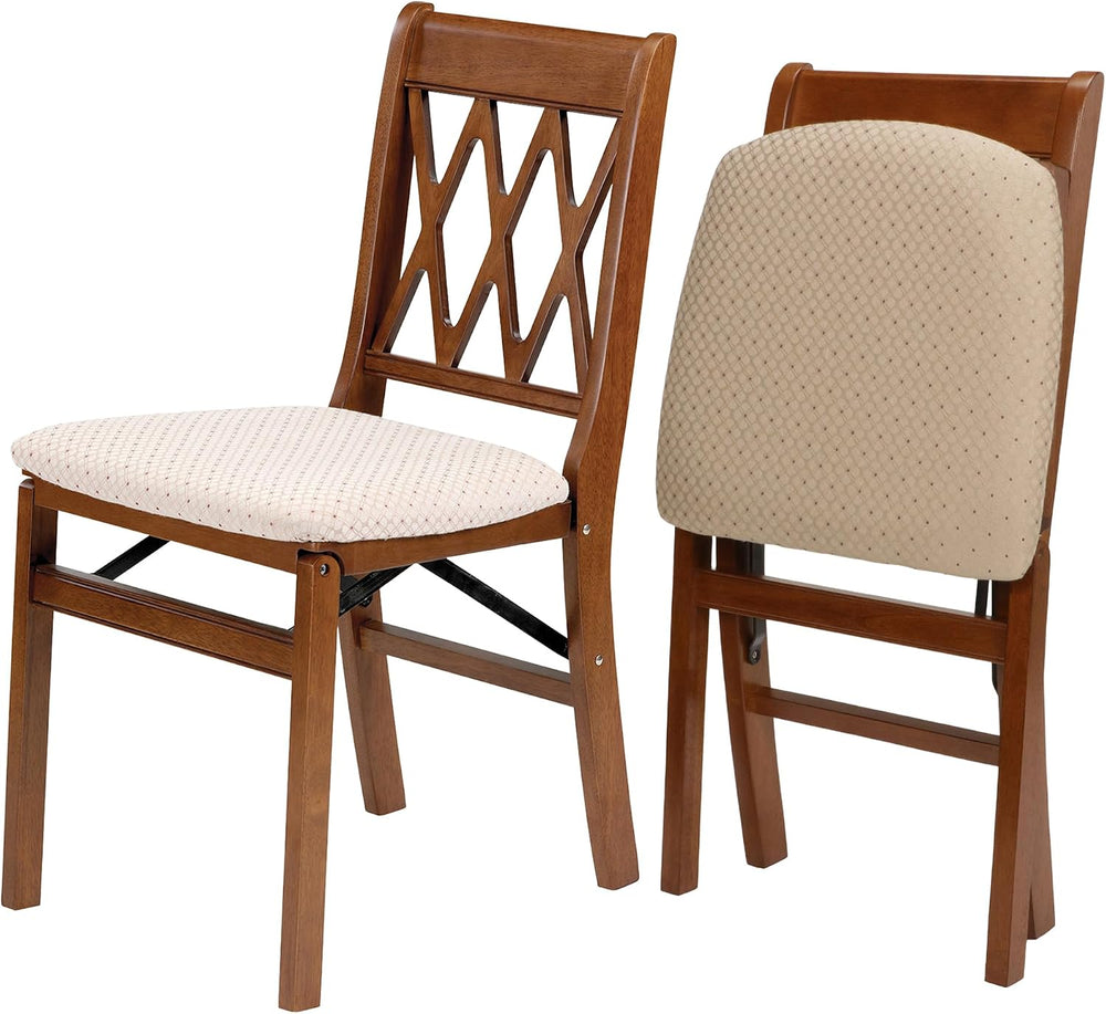 Stakmore Lattice Back Wooden Folding Dining Chairs, Fruitwood, Set of 2