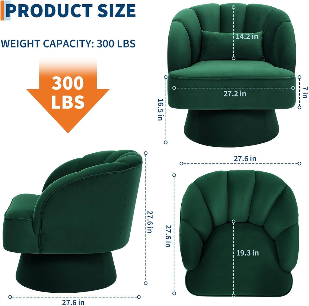 GarveeHome Modern 360° Swivel Velvet Barrel Accent Armchair – Striped Backrest & Plush Padding, Comfy Round Lounge Chair for Living Room, Bedroom, Reading Nook