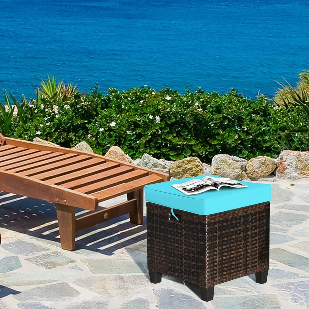 HAPPYGRILL 2pcs Patio Ottoman Set Outdoor Rattan Wicker Ottoman Seat with Rem...