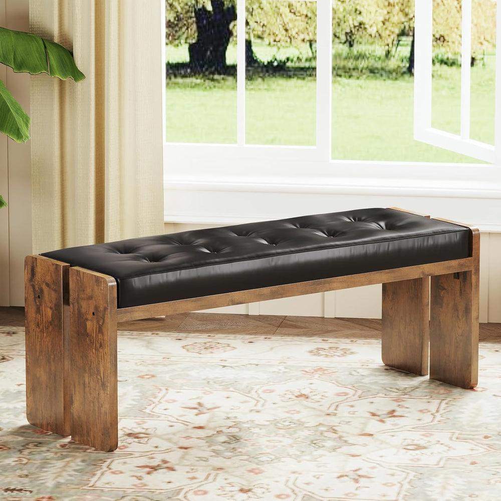 Upholstered Dining Room Bench, Ottoman Bench with PU Leather Padded Seat, Bed...