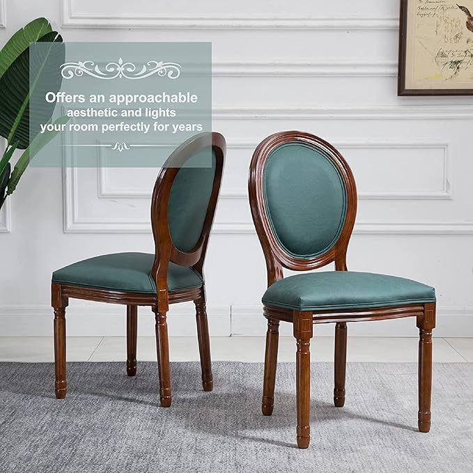 Nrizc French Country Dining Chairs Set of 6, Farmhouse Dining Chairs with Round Button Back, Solid Wood Legs, French Lunch Chair for Kitchen/Bedroom/Dining Room