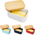 Sweese Large Butter Dish - Airtight Butter Keeper Holds Up to 2 Sticks of Butter - Porcelain Container with Beech Wooden Lid, White