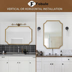 24"x36" Mirror for Wall, Scalloped Corners Rectangle Decorative Mirror, Metal Beaded Frame Accent Wall Decor for Bathroom, Entryway, Mantel, Antique Gold