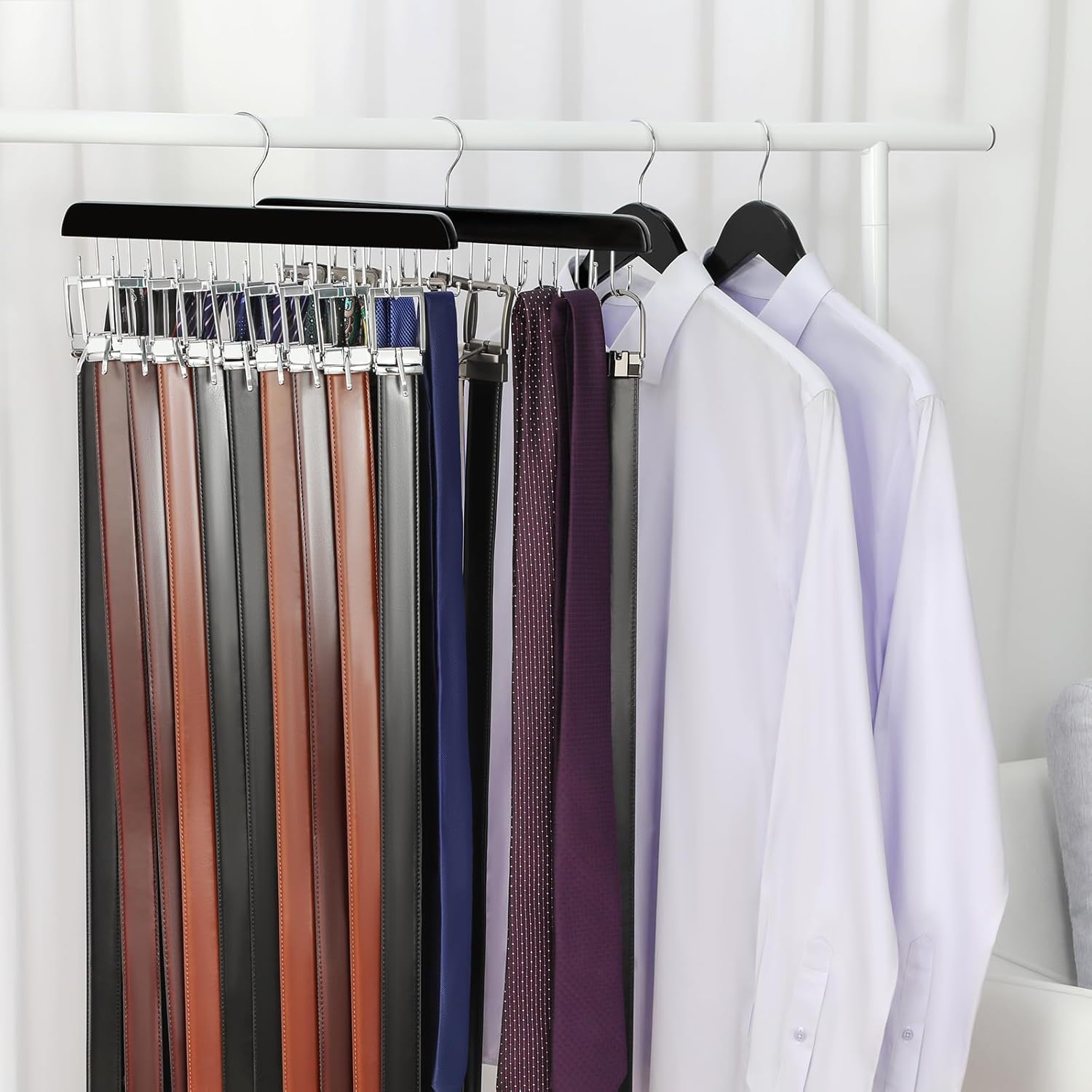 TOPIA HANGER 40 Hooks Belt Tie Hanger Space Saving for Closet, 2 IN 1 Belt Ties Racks Max 60 Belts with 60 Ties Capacity, Curved with Flat Hooks for Belts,Ties,Bras,Closet Organizers and Storage CT70B