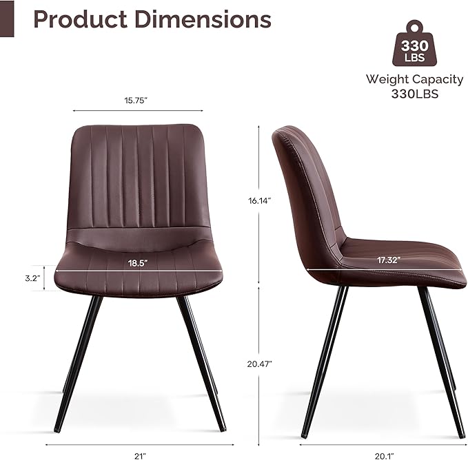 Dining Chairs Set of 2, Modern Dining Chairs with Thick Cushions, PU Leather ...