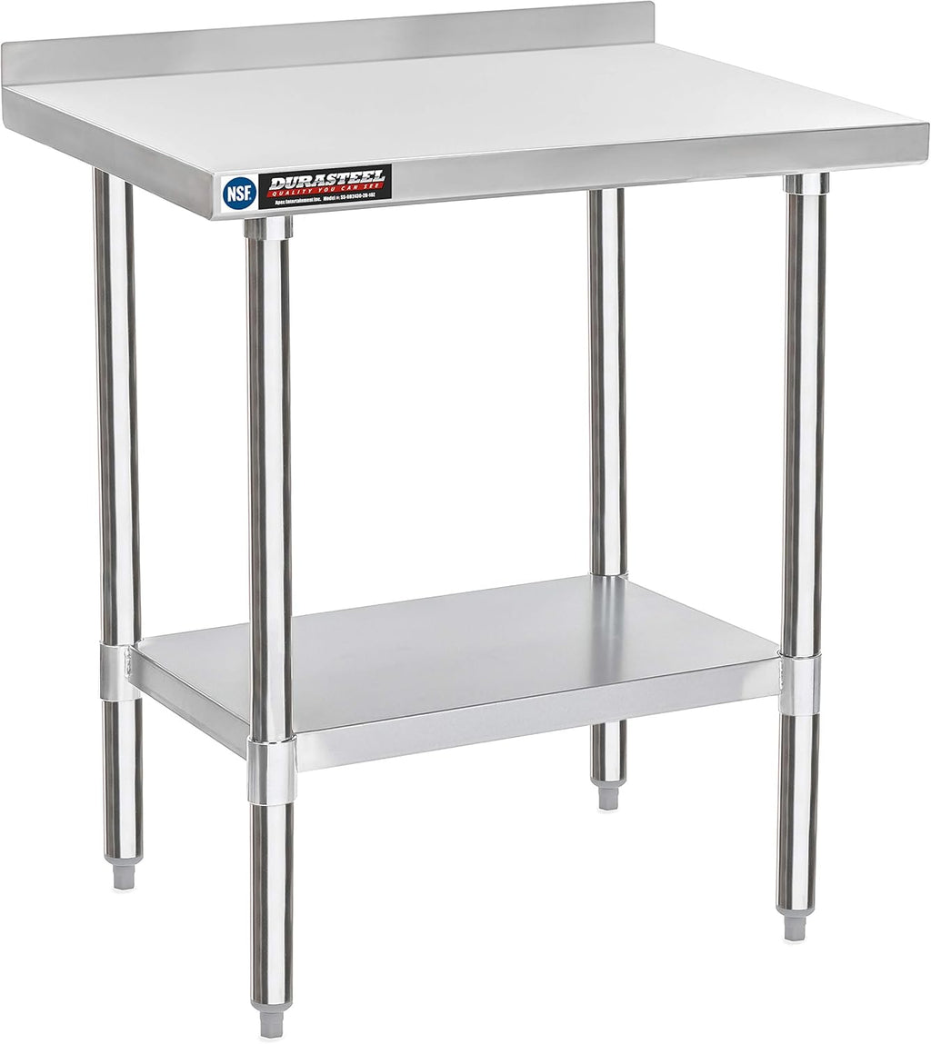 DuraSteel NSF Commercial Kitchen Table - 24 x 30 Inch Cooking Prep Stainless Steel Kitchen Island Workstation w/ Adjustable Under Shelf - Heavy Metal Backsplash Workbench For Restaurant, Home, Garage