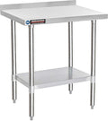 DuraSteel NSF Commercial Kitchen Table - 24 x 30 Inch Cooking Prep Stainless Steel Kitchen Island Workstation w/ Adjustable Under Shelf - Heavy Metal Backsplash Workbench For Restaurant, Home, Garage