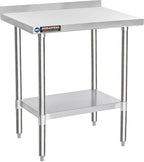 DuraSteel NSF Commercial Kitchen Table - 24 x 30 Inch Cooking Prep Stainless Steel Kitchen Island Workstation w/ Adjustable Under Shelf - Heavy Metal Backsplash Workbench For Restaurant, Home, Garage
