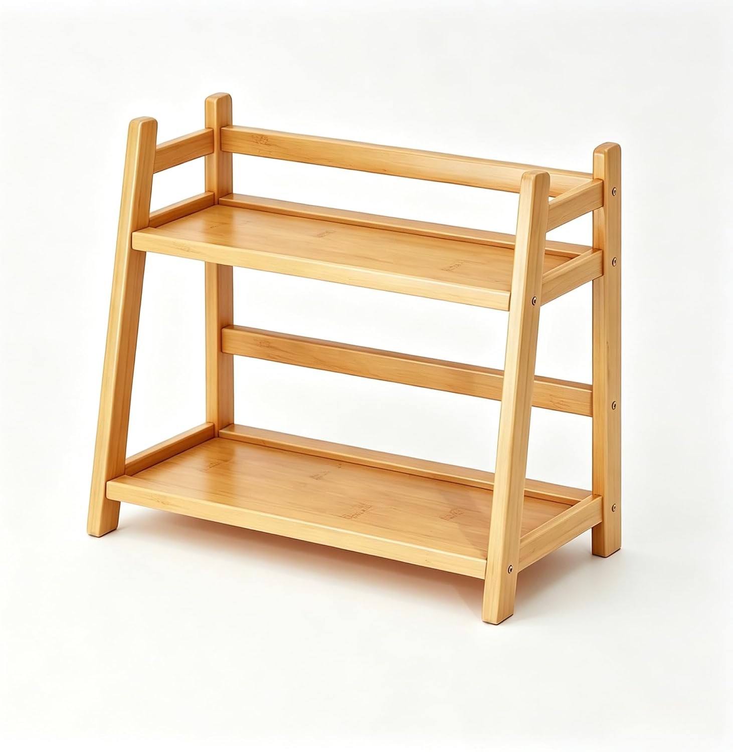 Bamboo 2-Tier Ladder Shelf Organizer，7.1" D x 17.7" W x 11.2" H | Desktop Storage, Ladder Design, 2 Shelves, Natural Finish, Countertop Rack
