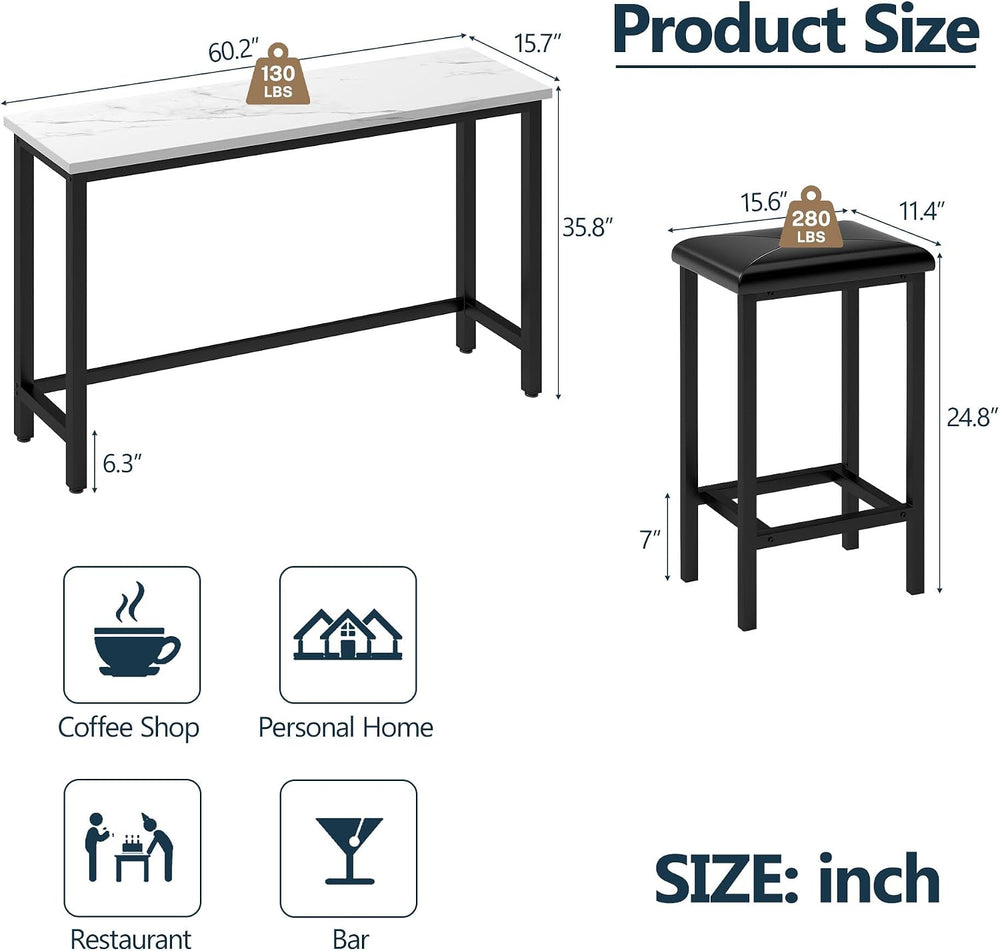 HUGROVE 4-Piece Bar Table and Chairs Set with 3 PU Upholstered Bar Stools, 60...