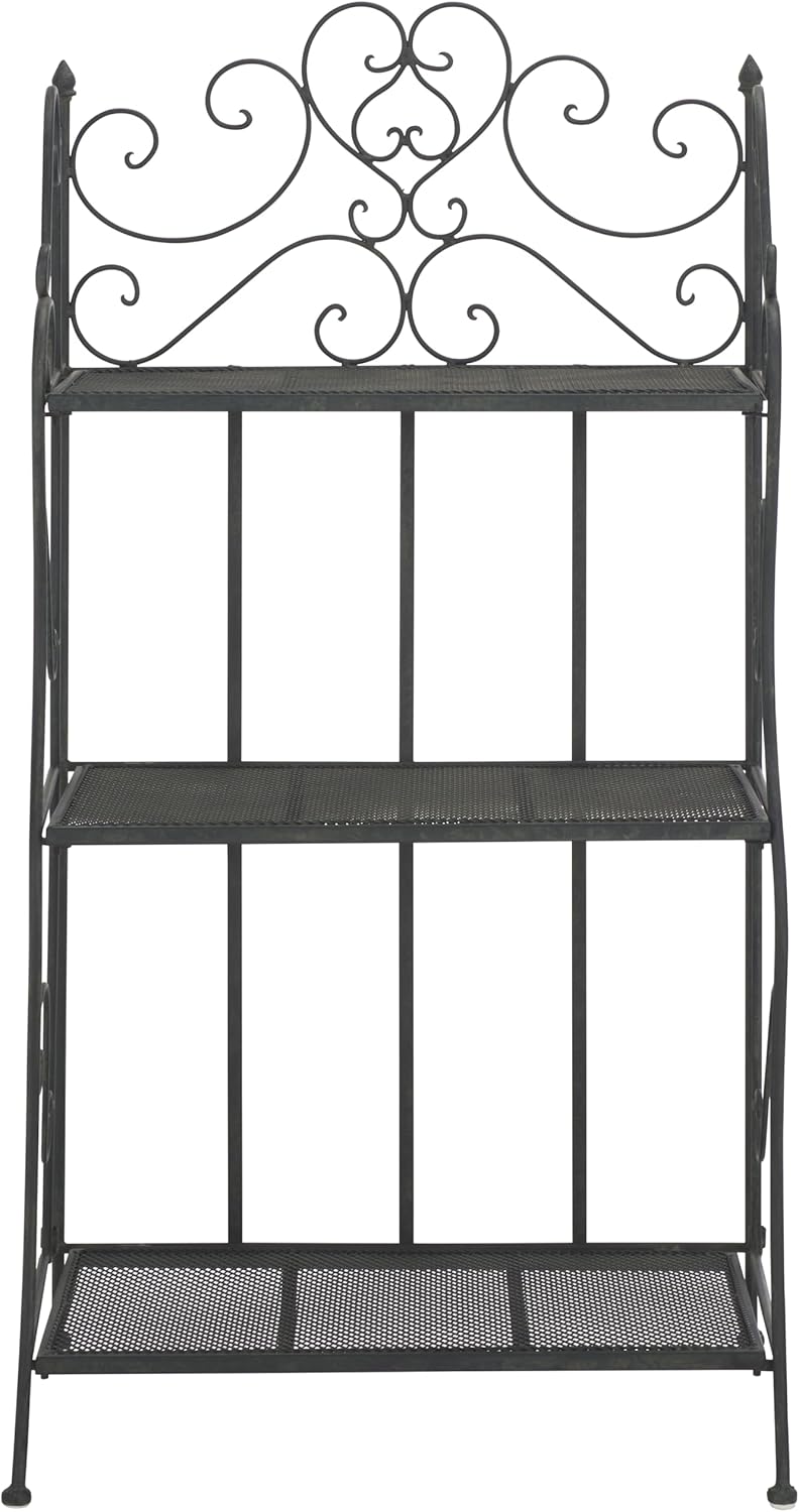 SAFAVIEH Outdoor Collection Torus Victorian Scroll Antique Black 3-Tier Shelf (Fully Assembled)