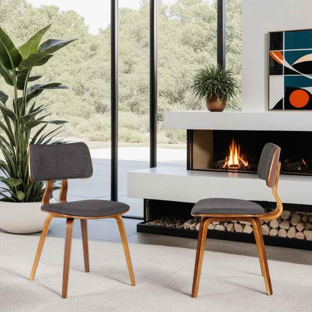 Armen Living Jaguar Dining Chair in Charcoal Fabric and Walnut Wood Finish,Ch...