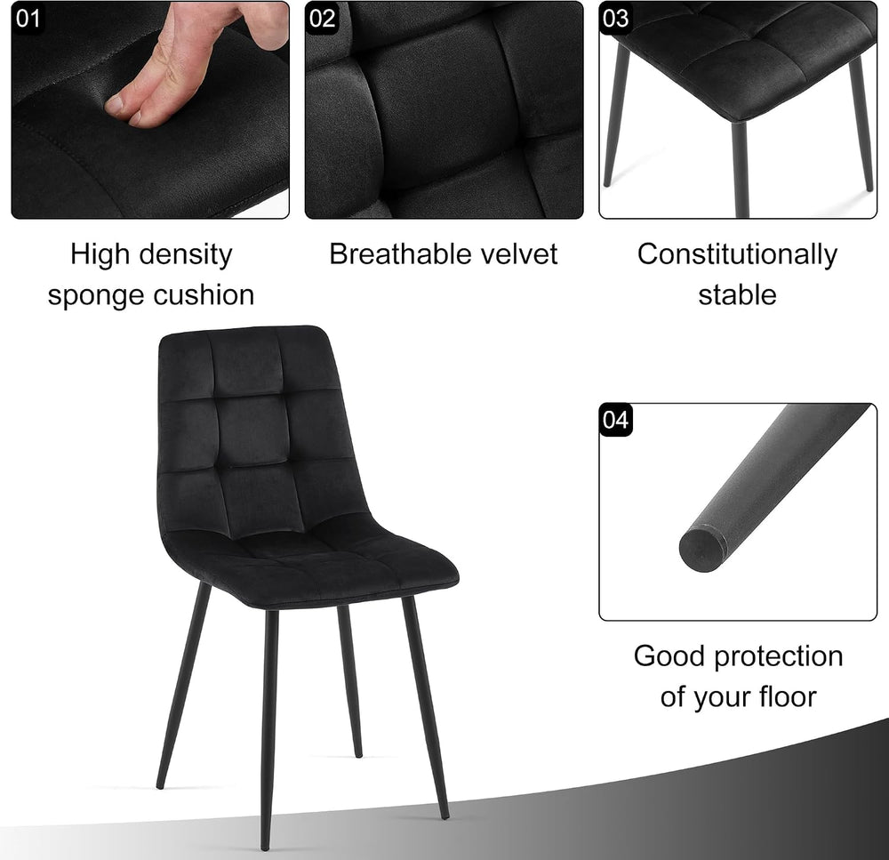 5-Piece Round Dining Table Set - Kitchen Table Chairs Set of 4 with Black Vel...