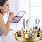 Thenshop 3 Pcs 15 Inch Gold Round Serving Tray Stainless Steel Circle Decorative Vanity Gold Plate Metal Jewelry Makeup Organizer Dishes for Gift Wedding Coffee Table Bathroom Dessert Christmas