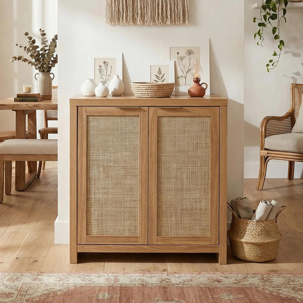 OAKHAM HOME Rattan Sideboard Cabinet with Storage, Buffet Cabinet with 2 Soft...