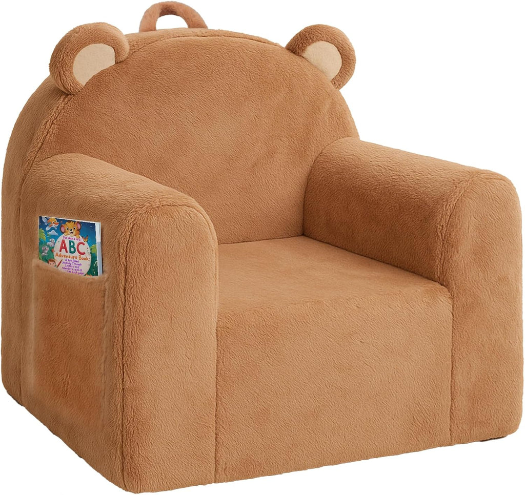 MONKISS Toddler Chairs Comfy, Brown Bear Kids Couch for Ages 1-6 | Toddler Couch, High-Back Foam Armchair, Machine-washable Removable Cover, for Bedrooms, Playrooms, Reading, Rest and Gifts