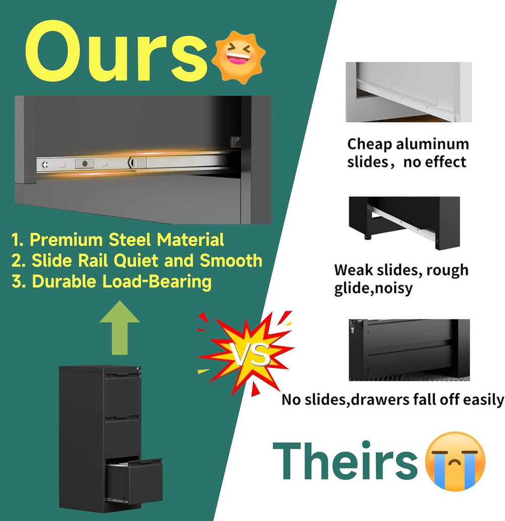 3 Drawer Metal Vertical File Cabinet with Lock for Home Office | 17.8"D ...