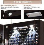 Giantex Wall Door Mounted Jewelry Armoire Cabinet with 47.5" H Full Length Mirror, 2 LEDs Lockable Jewelry Organizer Box with Bracelet Rod, 2 Drawers, Large Storage Capacity (Espresso)