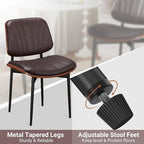 Dining Chairs Set of 8, Mid-Century Modern Upholstered PU Leather Chairs with Walnut Bentwood Back and Metal Legs Adjustable Feet for Kitchen Dining Room, Dark Brown Shell Strips