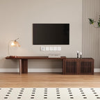 XEW Extendable TV Stand with Storage and Shelves, Wood Entertainment Center for 55+ Inch TV, Modern TV Console, Minimalist Media Console for Living Room, Bedroom-Walnut (Extendable: 63"-86.6")