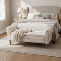 55" Linen Storage Bench, Queen End of Bed, Off-White | Linen Upholstered, Bedroom/Entryway/Closet, Storage Ottoman Bench, Window Seat, Lift-Top Storage, for Queen & King Bed