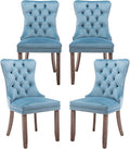Velvet Dining Chairs Set of 4, Tufted Upholstered Dining Room Chairs with Back Ring Pull, Nailhead Trim and Solid Wood Legs, Modern Dining Chairs for Dining Room, Kitchen,Light Blue