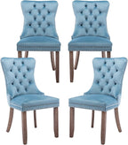 Velvet Dining Chairs Set of 4, Tufted Upholstered Dining Room Chairs with Back Ring Pull, Nailhead Trim and Solid Wood Legs, Modern Dining Chairs for Dining Room, Kitchen,Light Blue