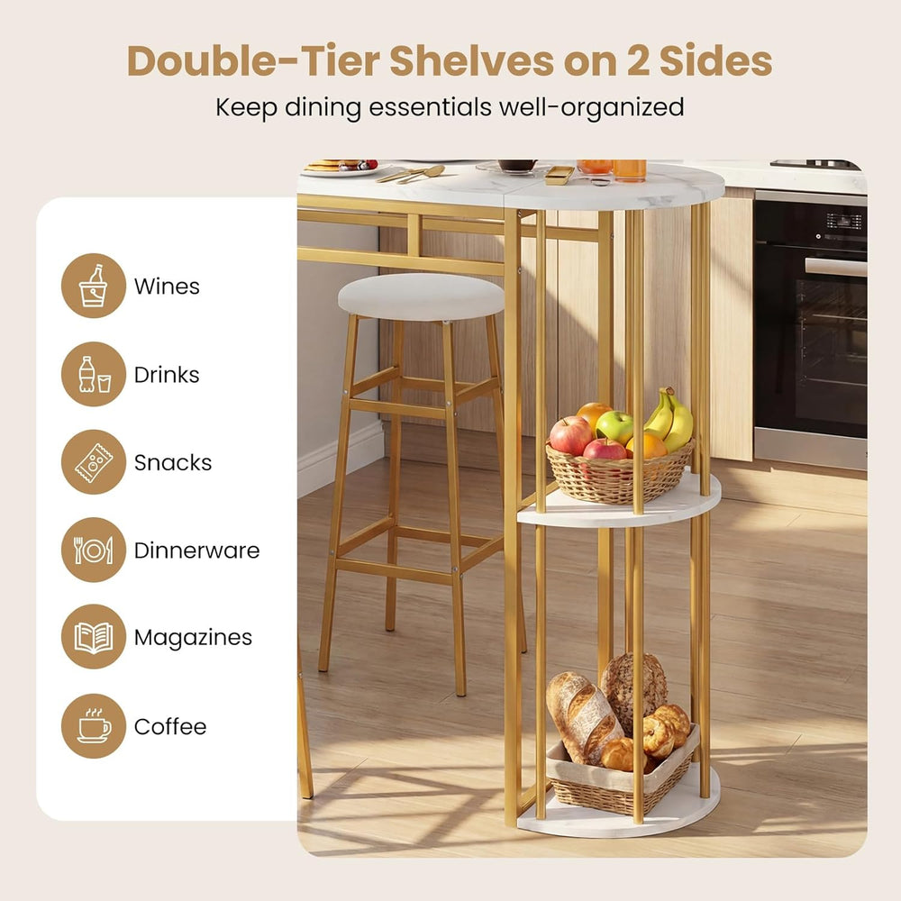 COSTWAY Bar Table Set for 2 with Storage Shelves, 60" Dining Table &...