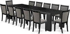 X12MZ-006-50 - 13-piece Dining Room Table Set a Rectangular Kitchen Table and 12 Dark Gotham Grey Linen Fabric Dining Chair, 39x120 Inch, Wire Brushed Black