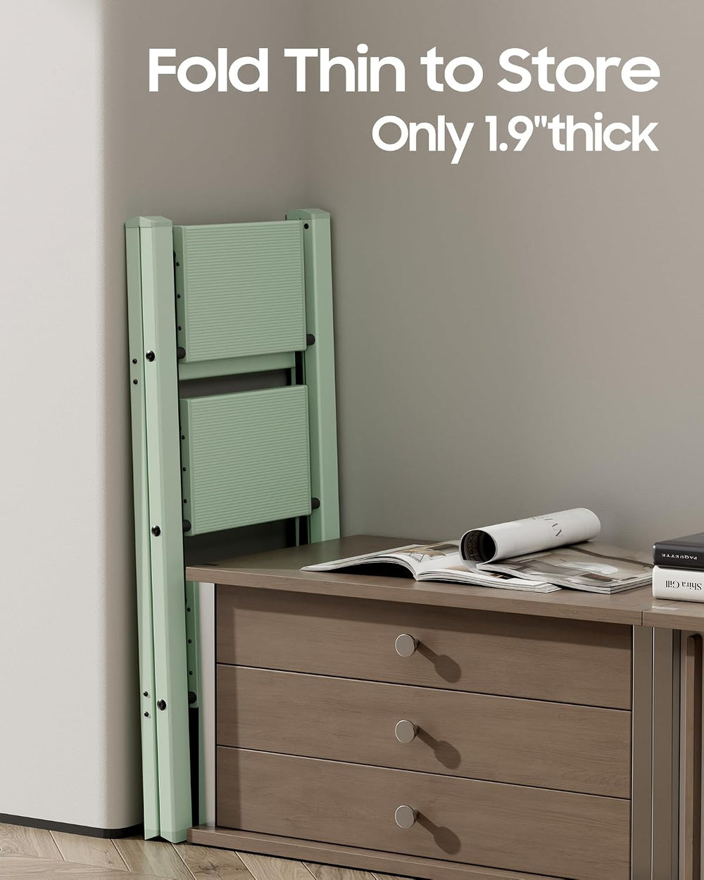 HillhutApex Aluminum Step Stool Foldable,3 Step Ladder (Pale Green)