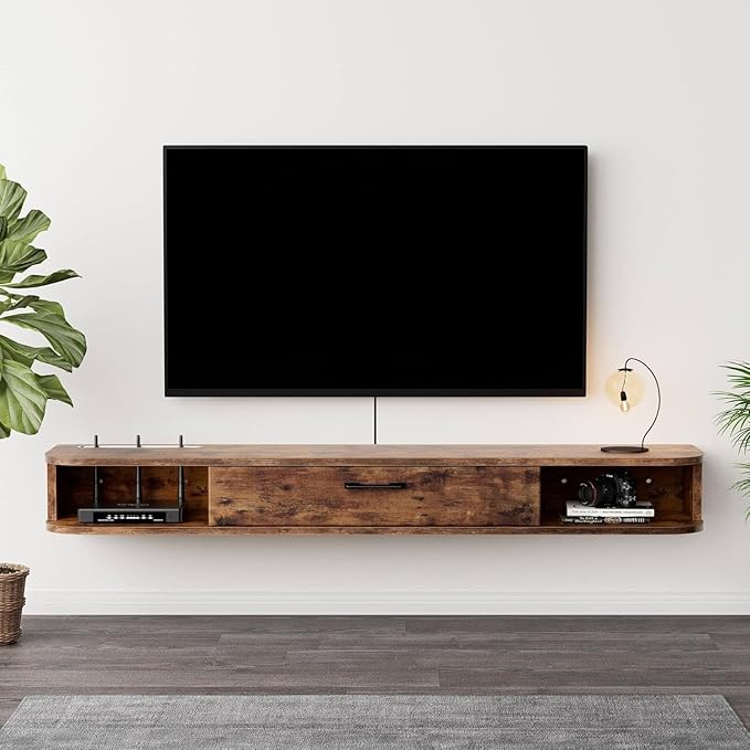 Floating TV Unit, 47'' Wall Mounted TV Cabinet, Floating Shelves with...