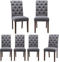 Tufted Dining Chairs Set of 6, Upholstered Parsons Dining Room Chairs, Fabric Kitchen Side Chair with Wood Legs, Dark Grey