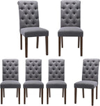 Tufted Dining Chairs Set of 6, Upholstered Parsons Dining Room Chairs, Fabric Kitchen Side Chair with Wood Legs, Dark Grey