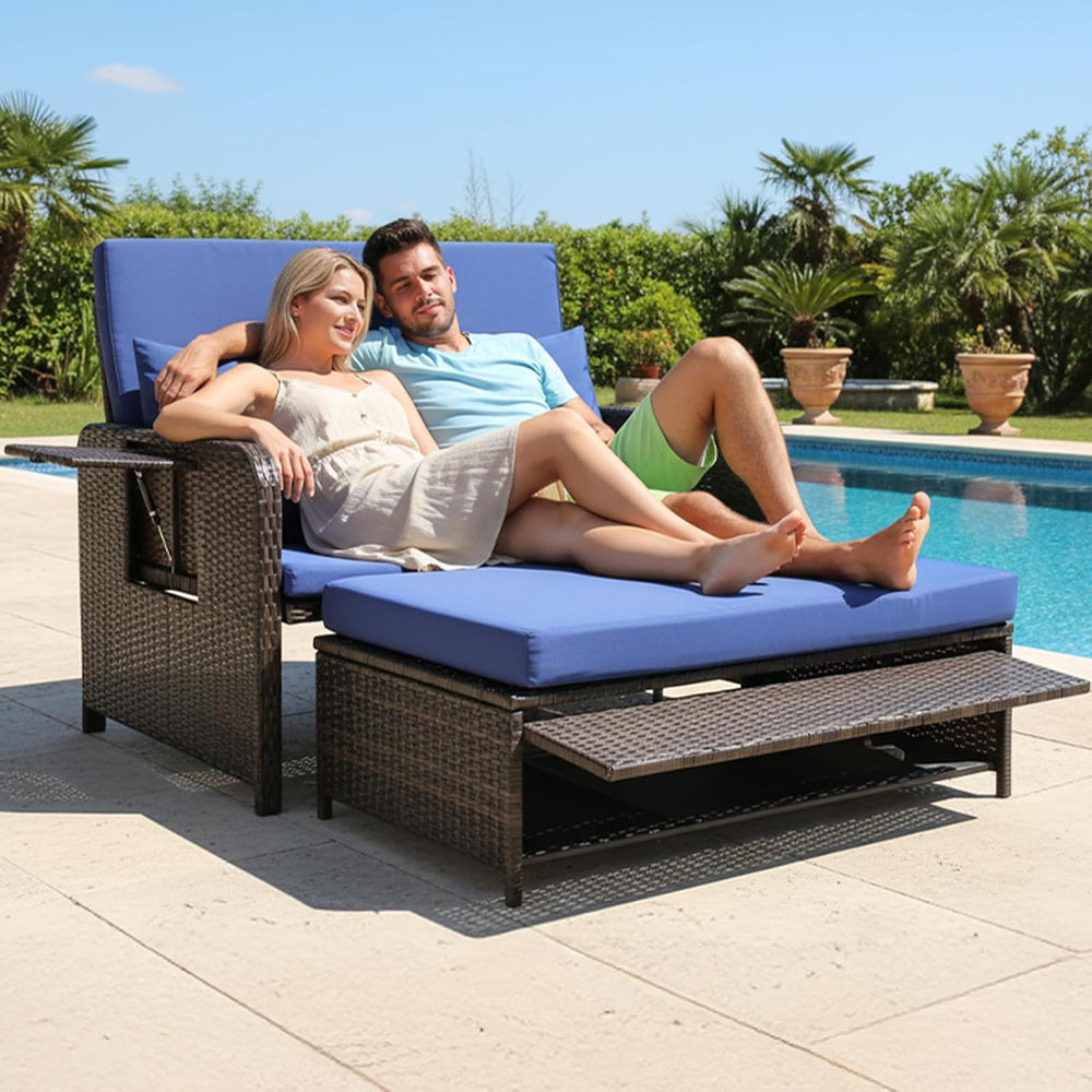 VINGLI Patio Daybed, Wicker Outdoor Daybed with Storage Ottoman & 5-Level...