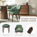 Wooden Dining Chairs Set of 6, Modern Fabric Upholstered Dining Room Chair, Kitchen Side Chairs, Farmhouse Dinner Chair with Open Back for Kitchen, Green