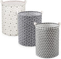 Patelai 3 Pieces Large Laundry Hamper Round Collapsible Organizer Storage Bin Waterproof Foldable Dirty Clothes Laundry Basket for Home Bathroom(Geometric)
