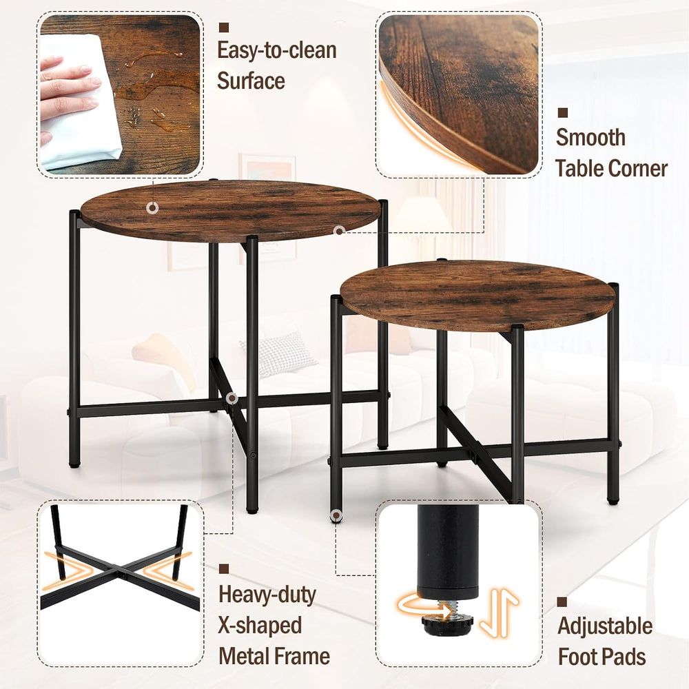 GOFLAME Nesting Coffee Table Set of 2, Round Coffee Tables with Wood Tabletop...